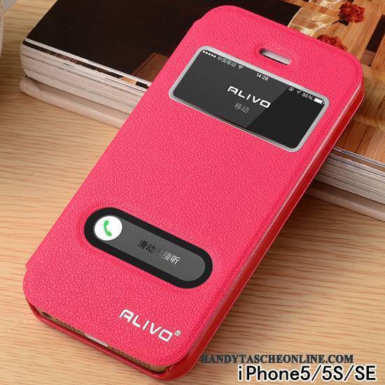 Hülle iPhone Se Lederhülle Rosa Handyhüllen, Case iPhone Se Folio Schwer Anti-sturz