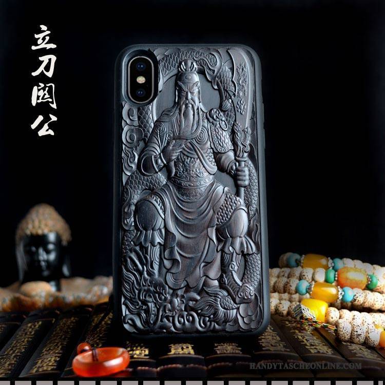 Hülle iPhone X Kreativ Schwarz Persönlichkeit, Case iPhone X Aus Holz Ethnisch Wind