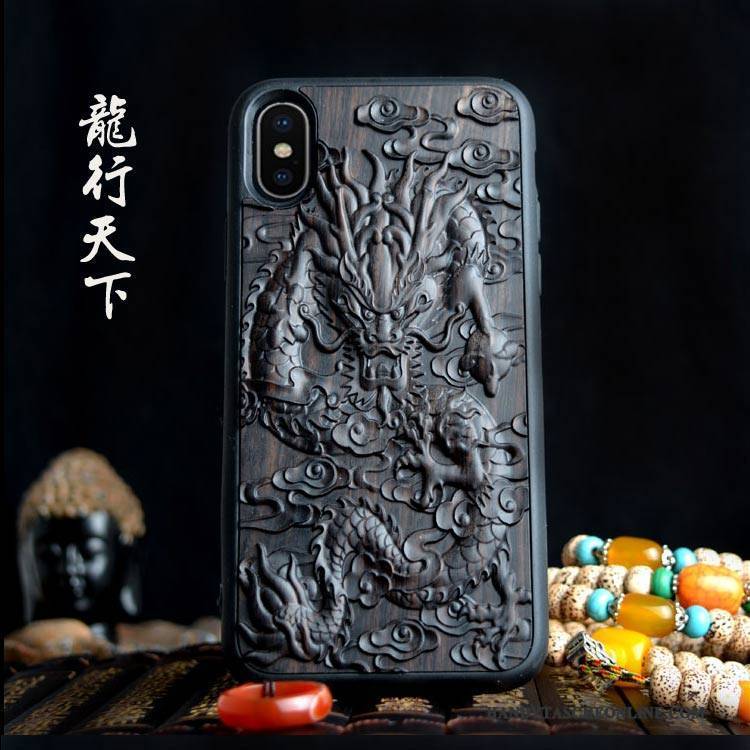 Hülle iPhone X Kreativ Schwarz Persönlichkeit, Case iPhone X Aus Holz Ethnisch Wind