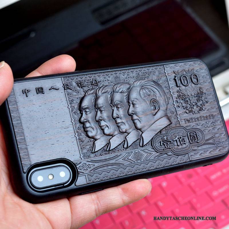 Hülle iPhone X Kreativ Schwarz Persönlichkeit, Case iPhone X Aus Holz Ethnisch Wind