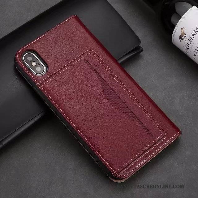 Hülle iPhone X Lederhülle Anti-sturz Karte, Case iPhone X Leder Handyhüllen Schlafsaal