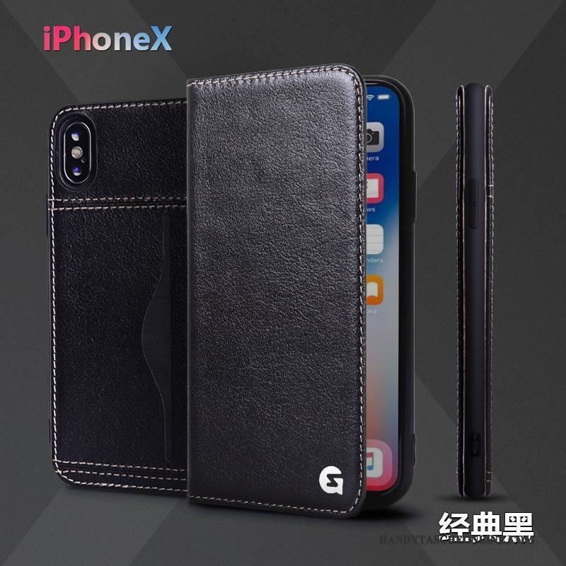 Hülle iPhone X Lederhülle Business Weinrot, Case iPhone X Leder Anti-sturz Handyhüllen