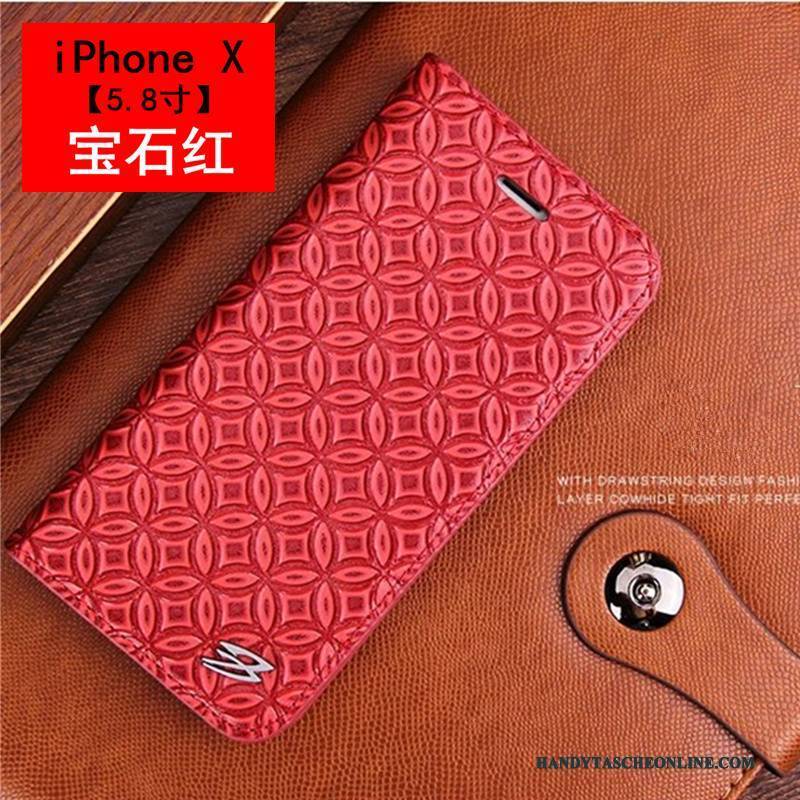 Hülle iPhone X Schutz Business Schwarz, Case iPhone X Luxus Kuh Handyhüllen