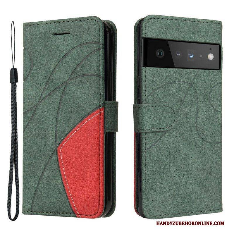 Lederhüllen Für Google Pixel 6 Zweifarbiges. Charakteristisches Kunstleder