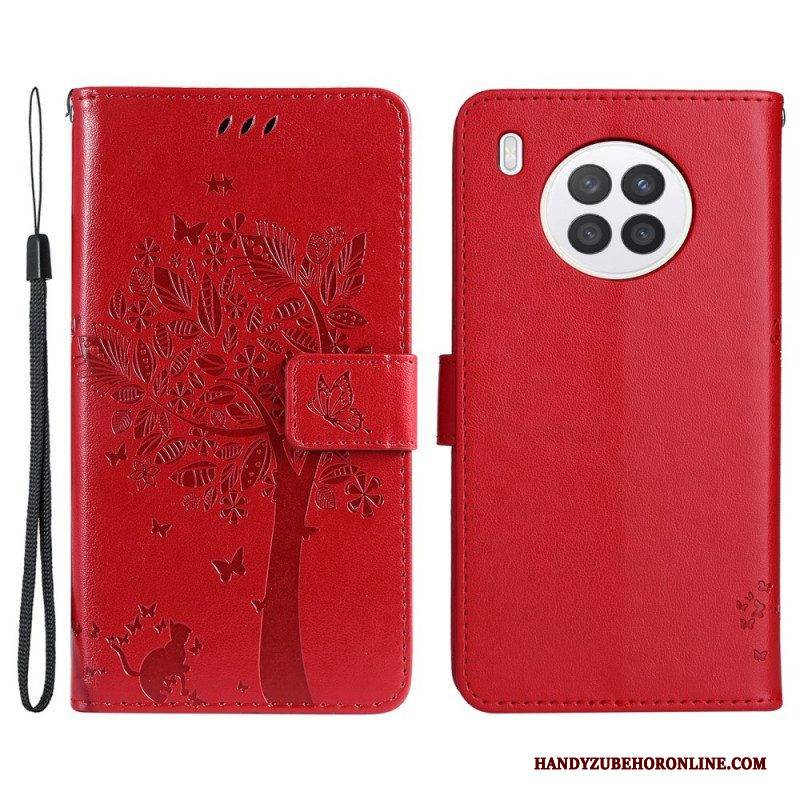 Lederhüllen Für Honor 50 Lite Mit Kordel Baum Und Riemchenkatze