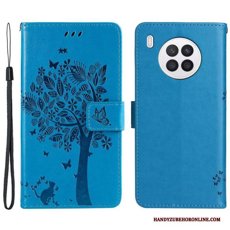 Lederhüllen Für Honor 50 Lite Mit Kordel Baum Und Riemchenkatze