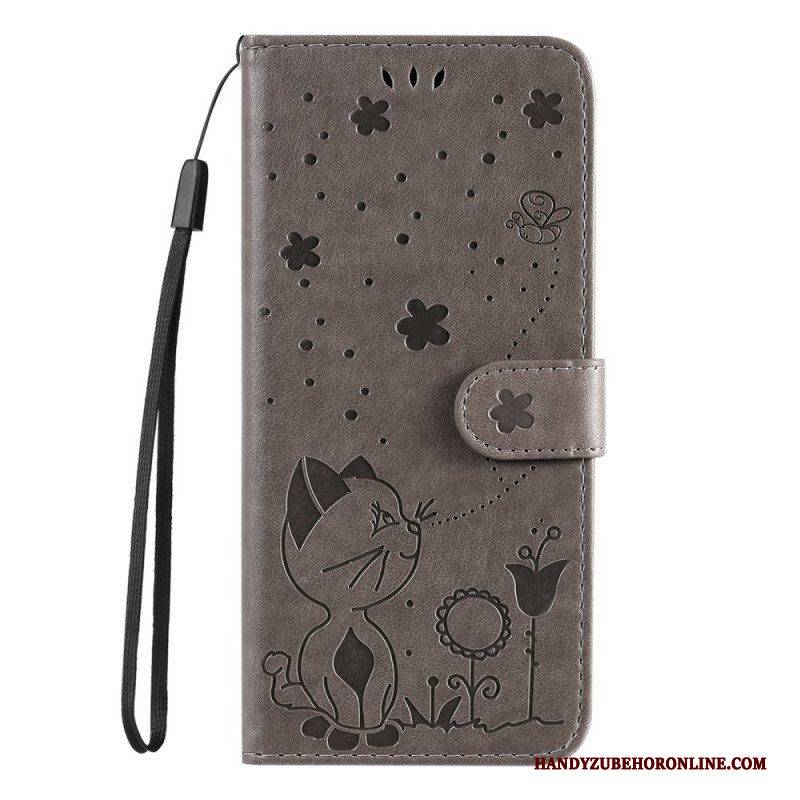 Lederhüllen Für Honor 50 Lite Mit Kordel Katze Und Biene Mit Schlüsselband