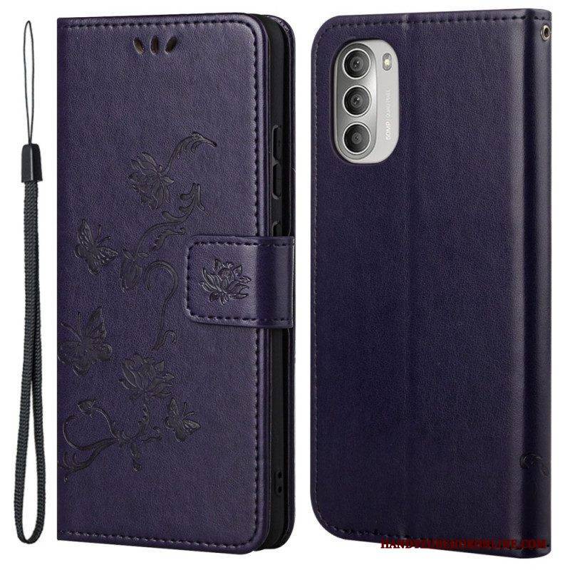 Lederhüllen Für Moto G51 5G Asiatische Schmetterlinge Und Blumen