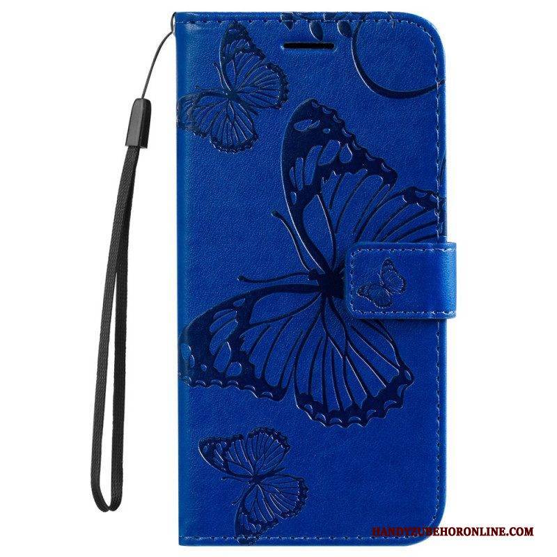 Lederhüllen Für Motorola Edge 20 Pro Mit Kordel Riesige Riemenschmetterlinge