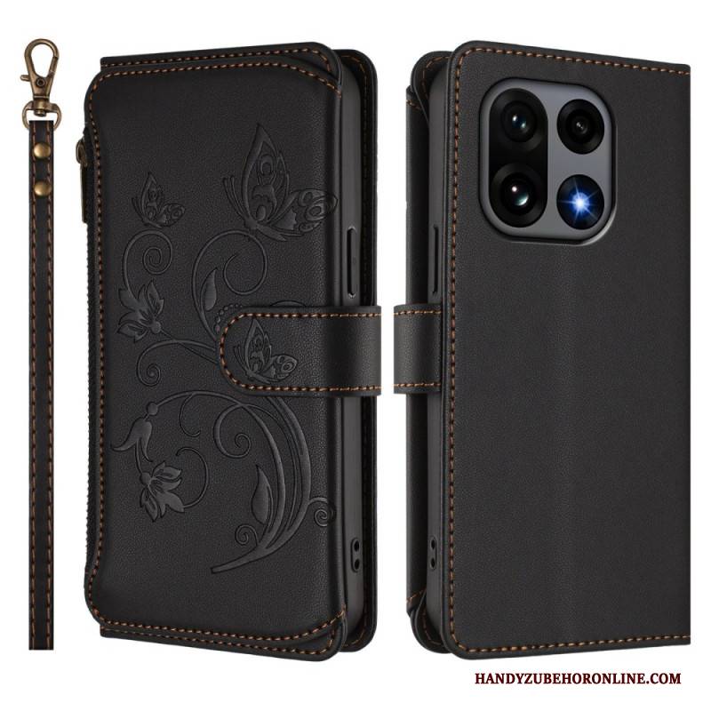 Lederhüllen Für Oneplus 15 Geldbörse Mit Blumenmuster Und Riemen