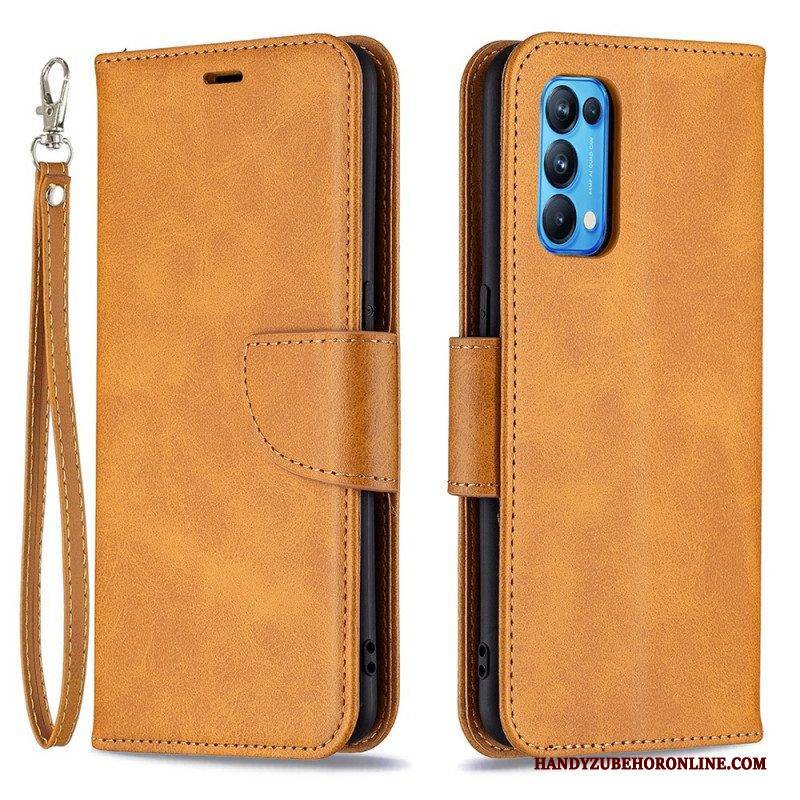 Lederhüllen Für Oppo Find X3 Lite Flip Case Glatte Klappe Schräg