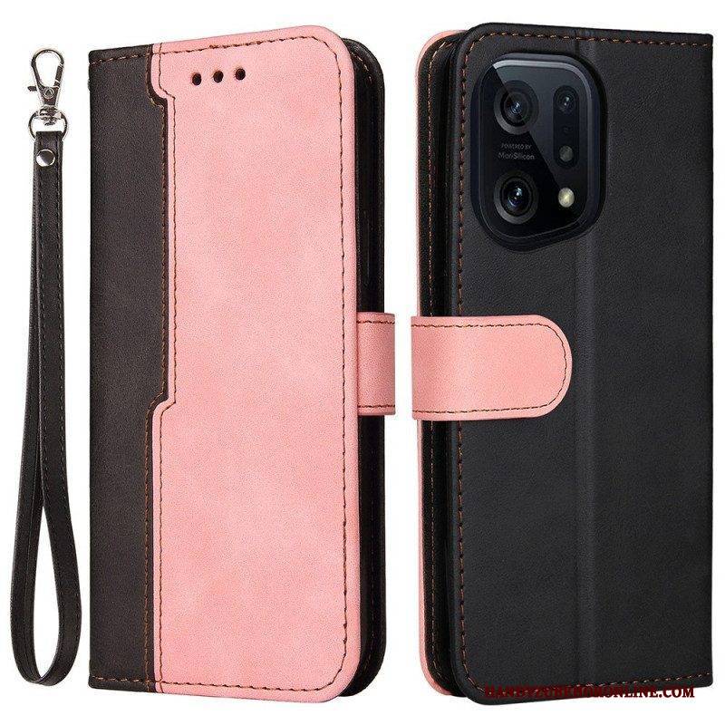 Lederhüllen Für Oppo Find X5 Mit Kordel Premium-armband Zweifarbig