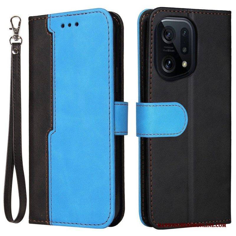Lederhüllen Für Oppo Find X5 Mit Kordel Premium-armband Zweifarbig