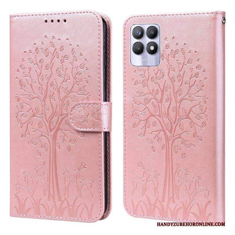 Lederhüllen Für Realme 8i Baum Und Hirsch