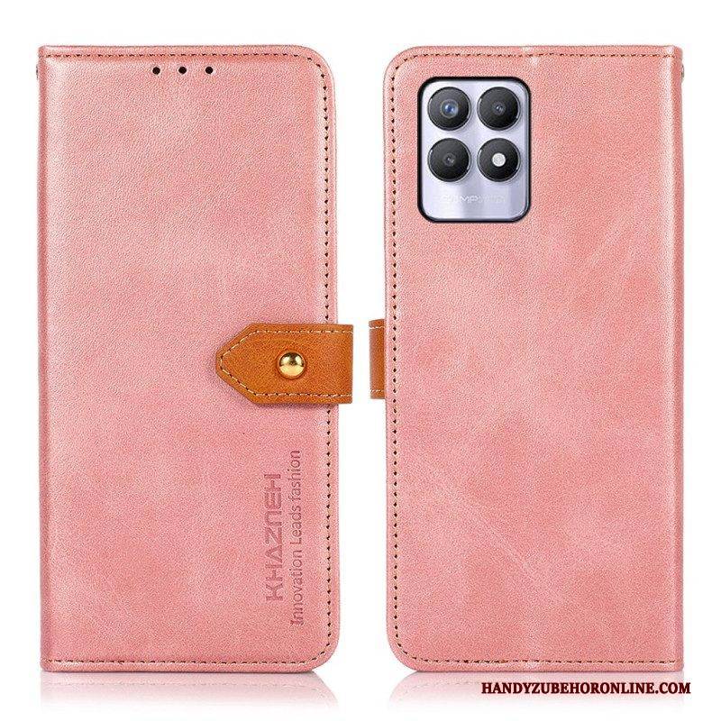 Lederhüllen Für Realme 8i Zweifarbiger Goldener Verschluss Khazneh