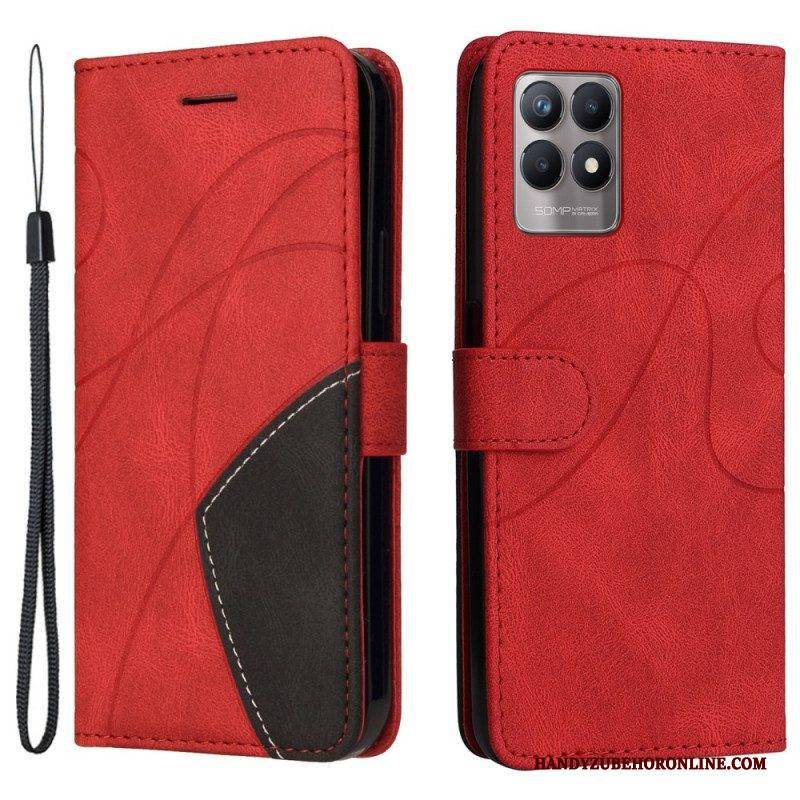 Lederhüllen Für Realme 8i Zweifarbiges. Charakteristisches Kunstleder