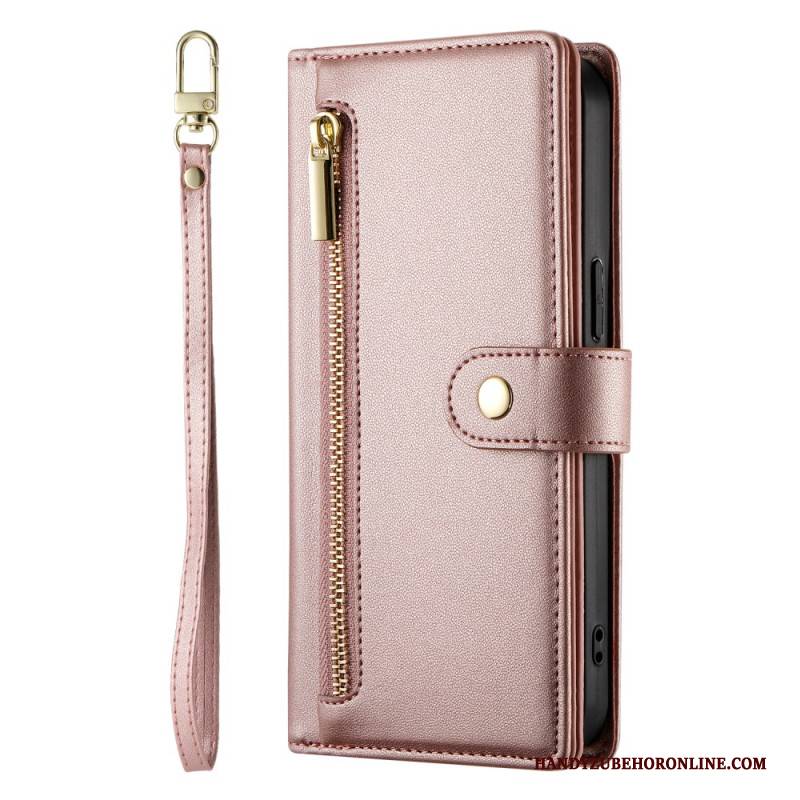 Lederhüllen Für Samsung Galaxy A17 4g / 5g Geldbörse Mit Reißverschlussfach Und Riemen