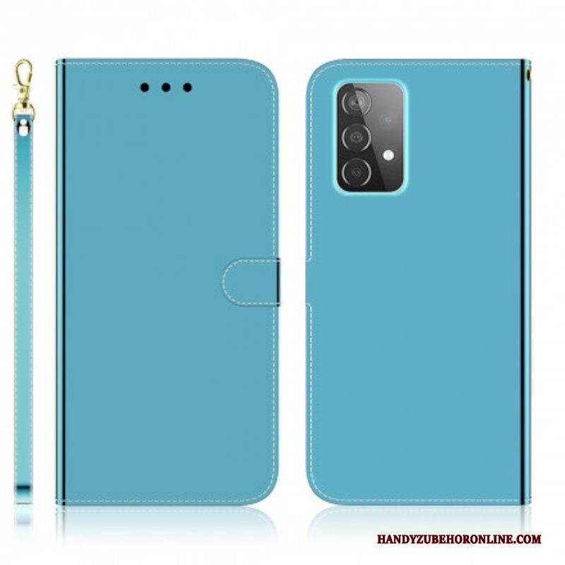 Lederhüllen Für Samsung Galaxy A52 4G / A52 5G / A52s 5G Spiegelabdeckung Aus Kunstleder