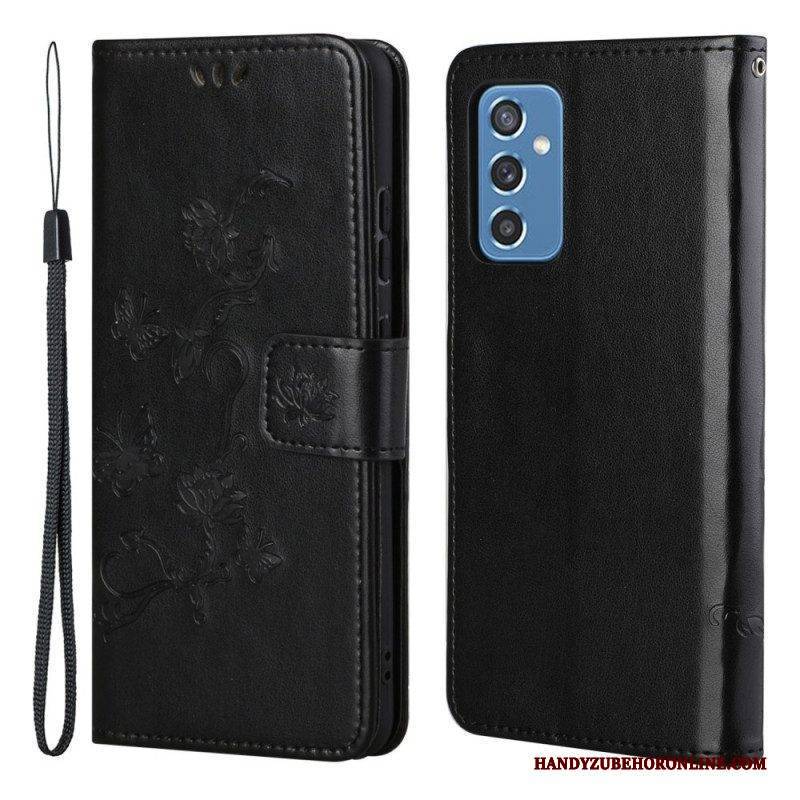 Lederhüllen Für Samsung Galaxy M52 5G Mit Kordel Schmetterlings- Und Blumenarmband