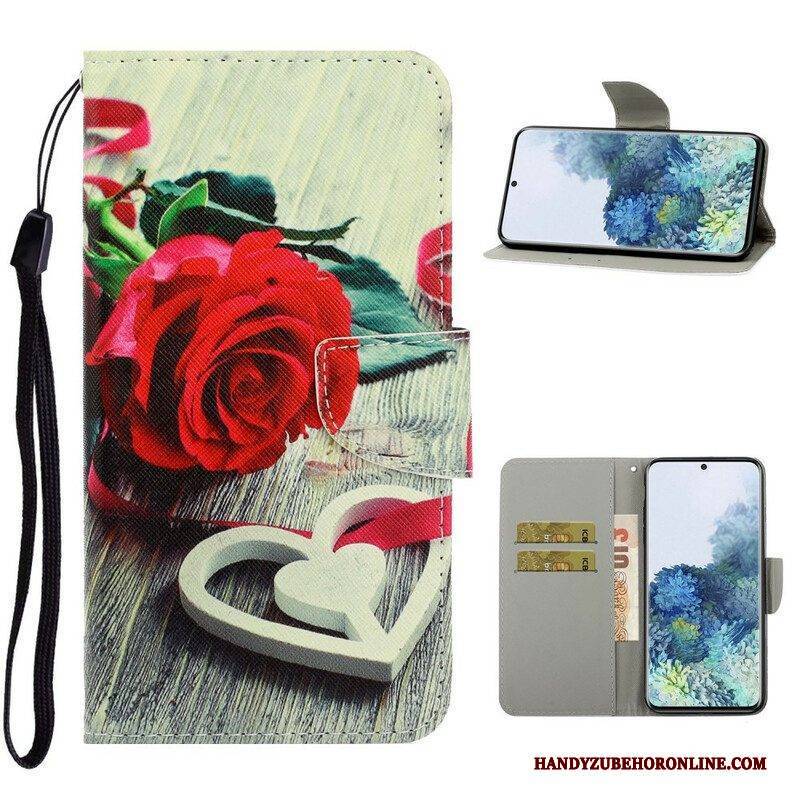 Lederhüllen Für Samsung Galaxy S21 5G Mit Kordel Bunte Riemchenblumen