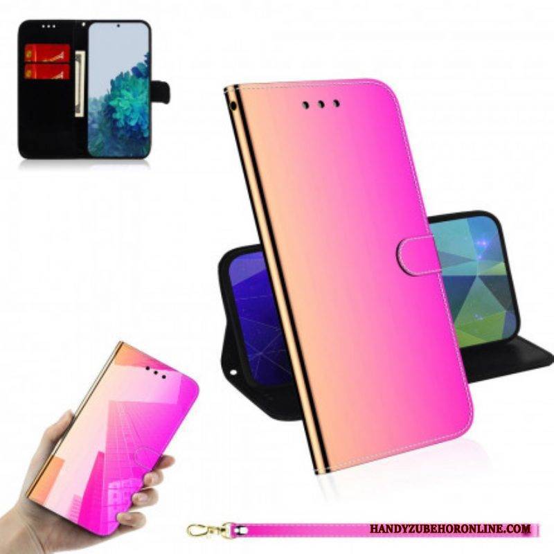 Lederhüllen Für Samsung Galaxy S21 5G Spiegelabdeckung Aus Kunstleder