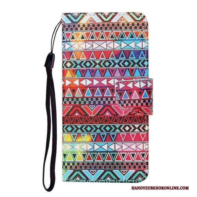 Lederhüllen Für Samsung Galaxy S21 FE Patchwork Mit Schlüsselband