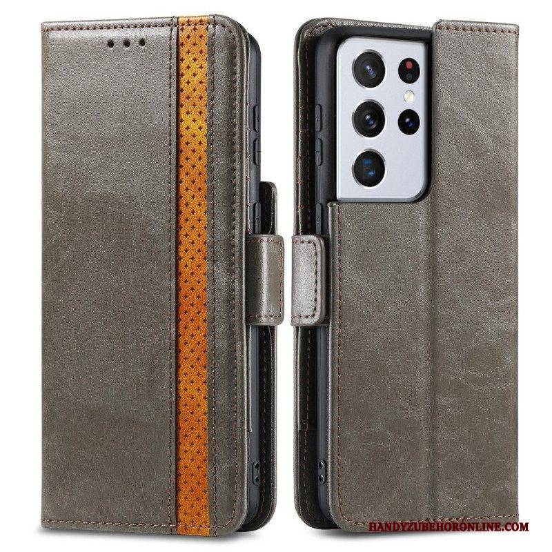 Lederhüllen Für Samsung Galaxy S21 Ultra 5G Bicolor Doppelschließe Caseneo