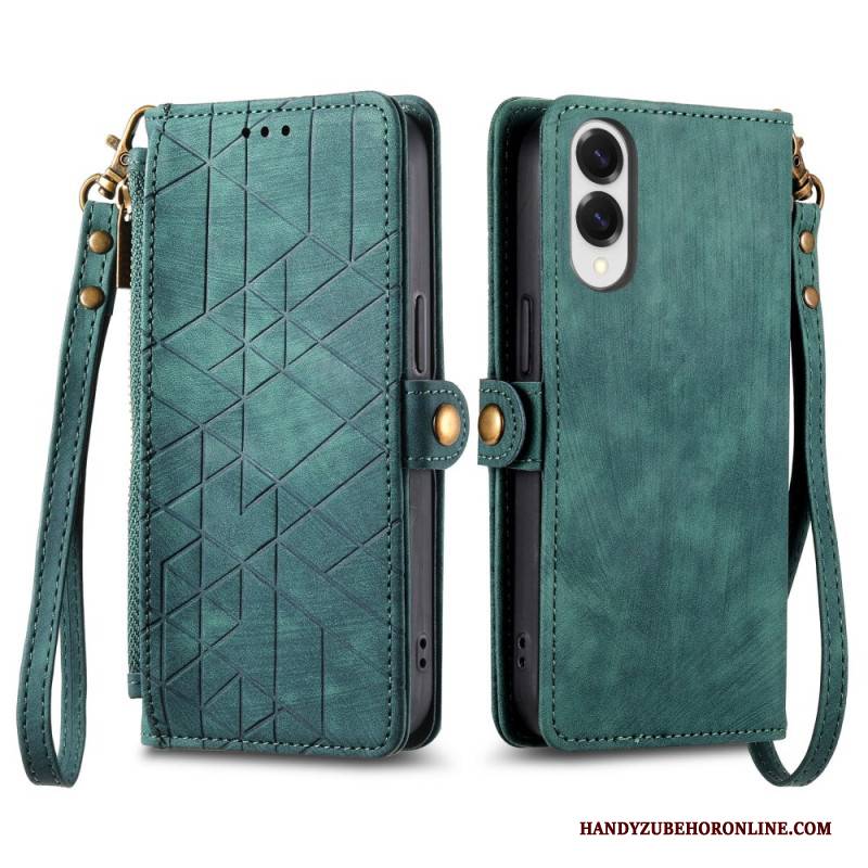 Lederhüllen Für Samsung Galaxy S25 5g Edge Geometrisches Muster Und Lanyard