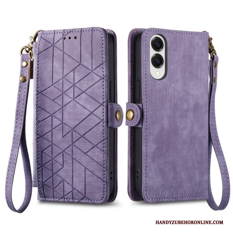 Lederhüllen Für Samsung Galaxy S25 5g Edge Geometrisches Muster Und Lanyard