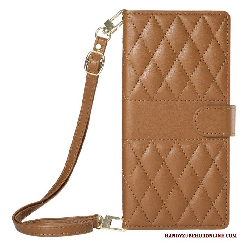 Lederhüllen Für Samsung Galaxy S25 5g Edge Gesteppt Mit Riemen Und Schulterriemen