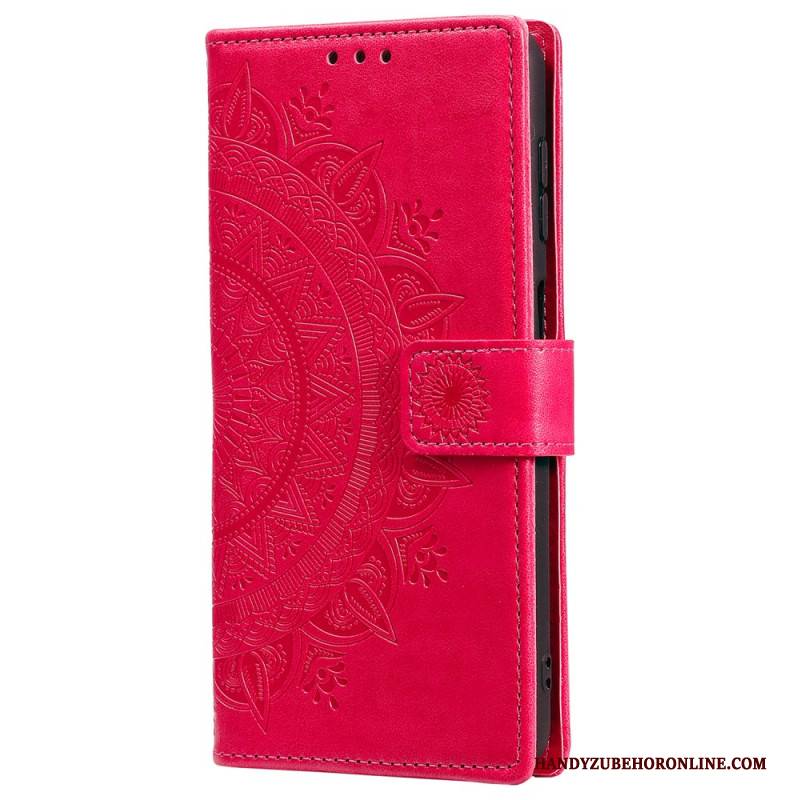 Lederhüllen Für Samsung Galaxy S25 5g Geldbörse Mit Mandala-sonnenmotiv Und Umhängeband