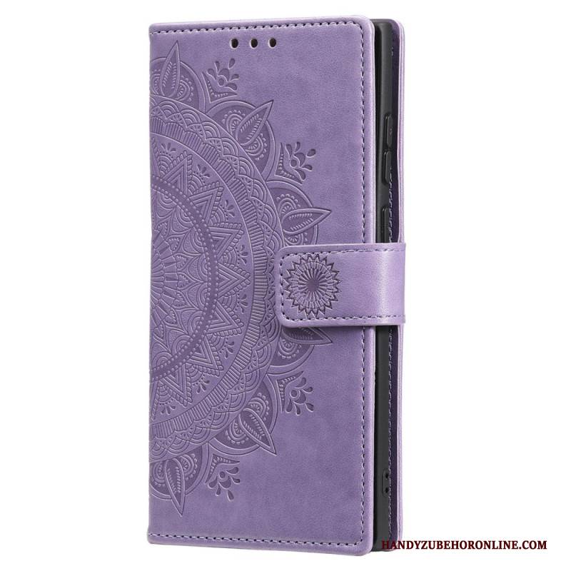 Lederhüllen Für Samsung Galaxy S25 5g Geldbörse Mit Mandala-sonnenmotiv Und Umhängeband