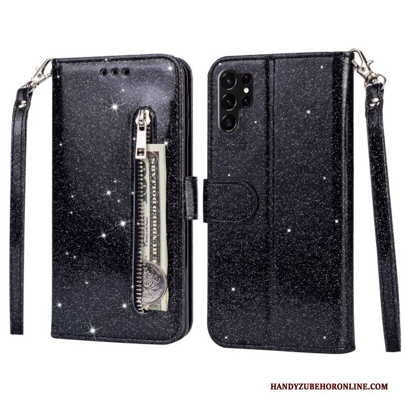 Lederhüllen Für Samsung Galaxy S25 Ultra 5g Glitzerbeutel Mit Riemen