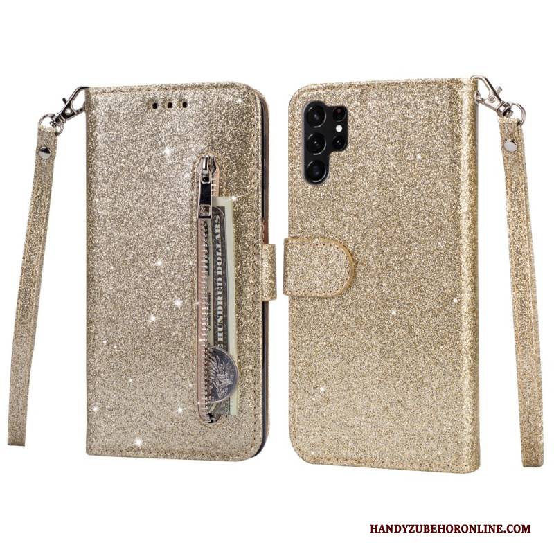 Lederhüllen Für Samsung Galaxy S25 Ultra 5g Glitzerbeutel Mit Riemen