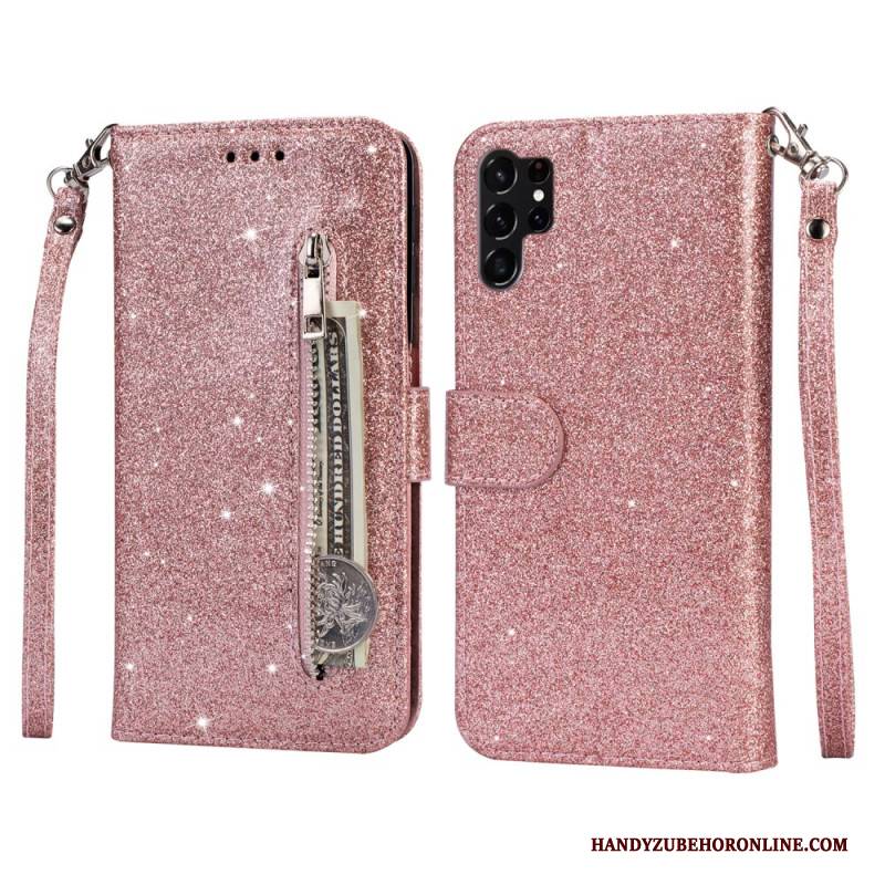 Lederhüllen Für Samsung Galaxy S25 Ultra 5g Glitzerbeutel Mit Riemen