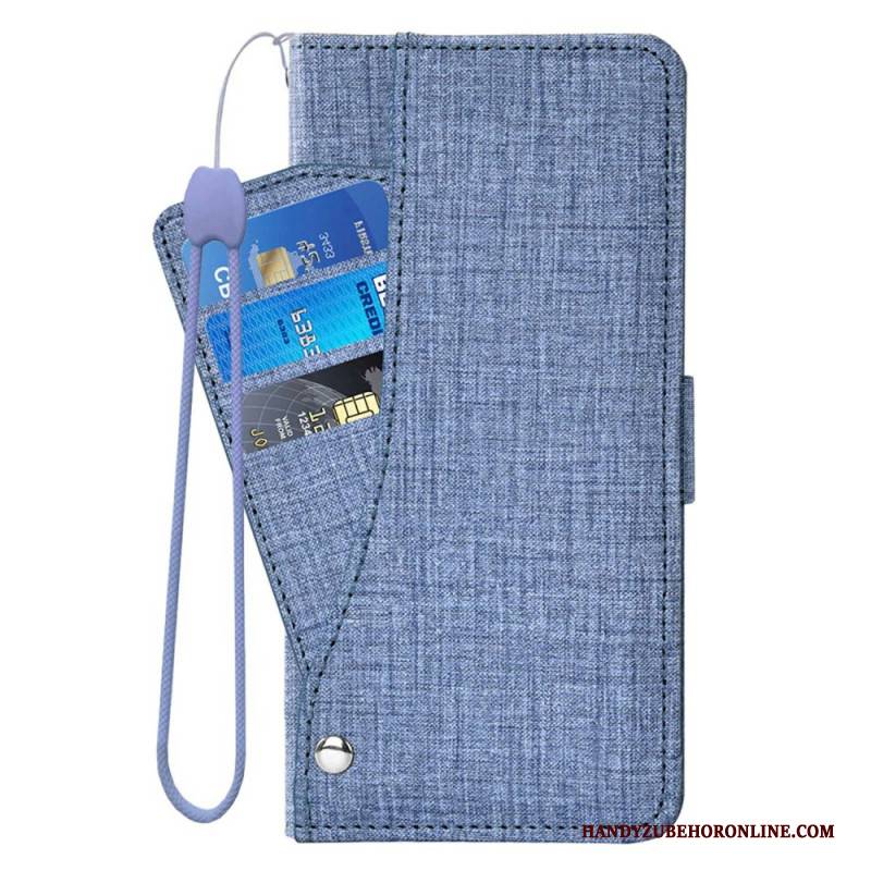 Lederhüllen Für Samsung Galaxy S26 Mit Denim-textur Und Drehbarem Kartenhalter