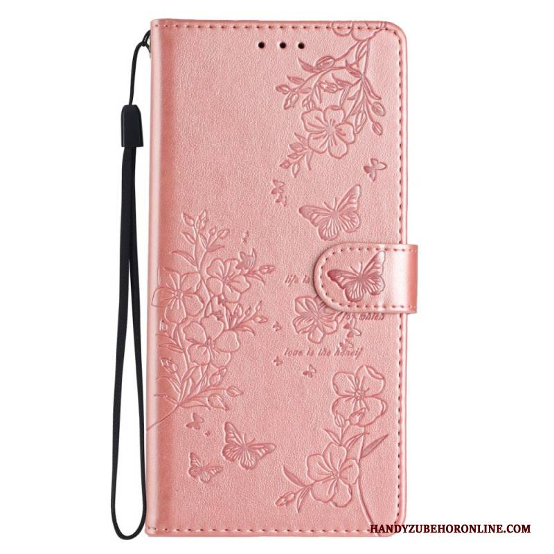 Lederhüllen Für Samsung Galaxy S26 Plus Blumen-schmetterlingsdesign Und Lanyard