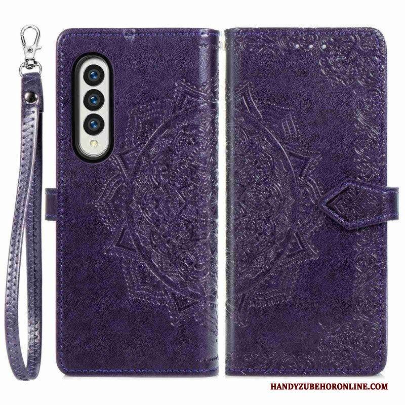 Lederhüllen Für Samsung Galaxy Z Fold 4 Mit Kordel Mittelalterliches Riemchen-mandala