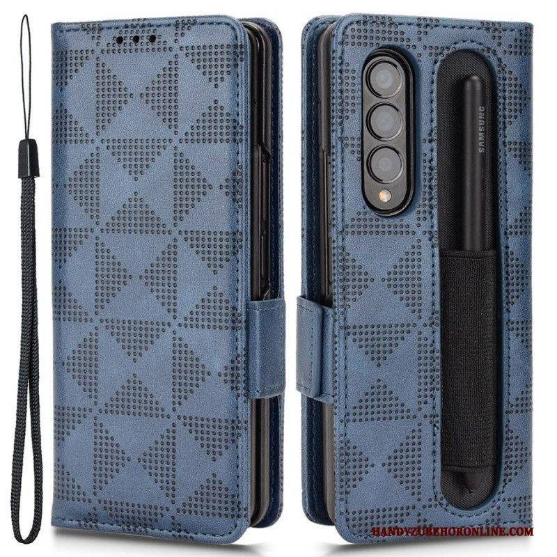 Lederhüllen Für Samsung Galaxy Z Fold 4 Schlüsselband Mit Perforierten Dreiecken Und Muster