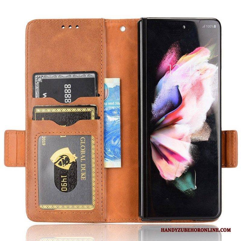 Lederhüllen Für Samsung Galaxy Z Fold 4 Schlüsselband Mit Perforierten Dreiecken Und Muster