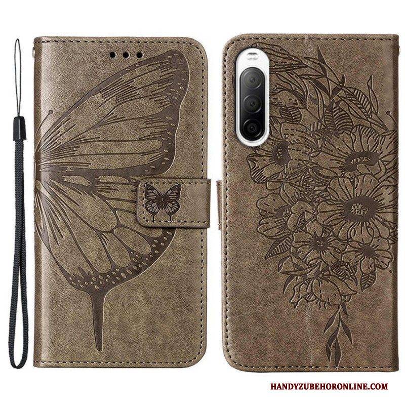 Lederhüllen Für Sony Xperia 10 IV Schmetterling Mit Schlüsselband