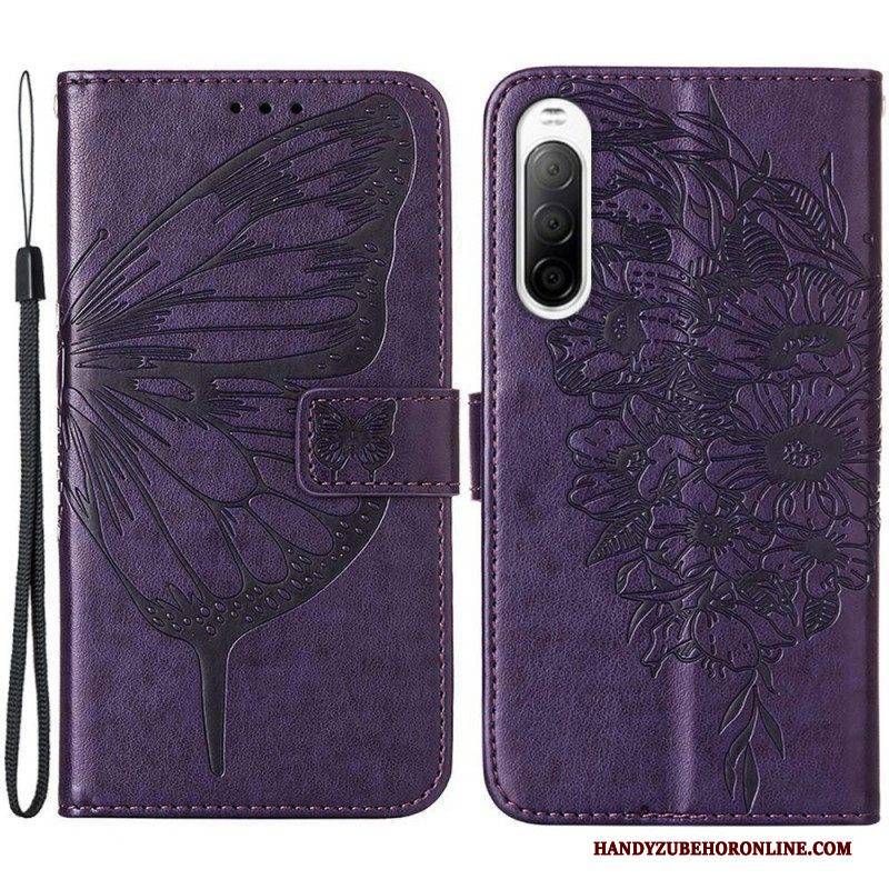 Lederhüllen Für Sony Xperia 10 IV Schmetterling Mit Schlüsselband