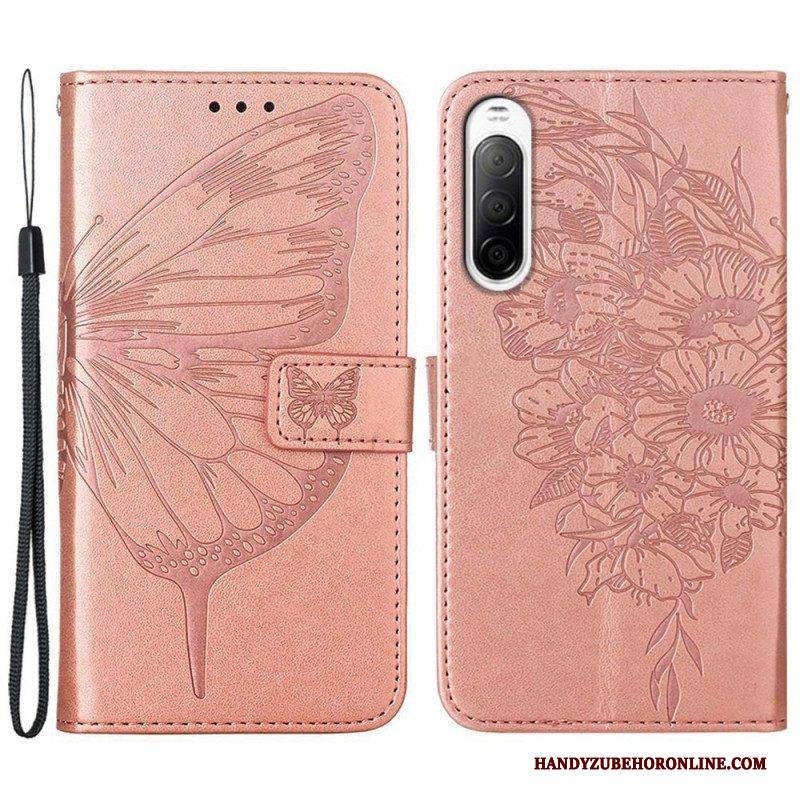 Lederhüllen Für Sony Xperia 10 IV Schmetterling Mit Schlüsselband