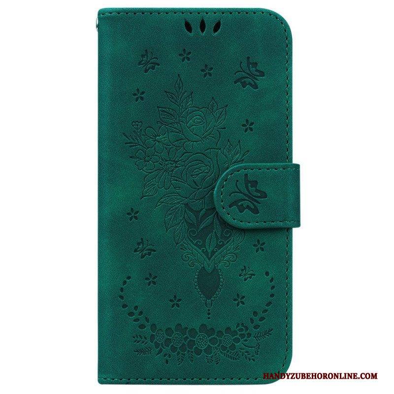 Lederhüllen Für Xiaomi 12 / 12X Mit Kordel Riemchenrosen Und Schmetterlinge