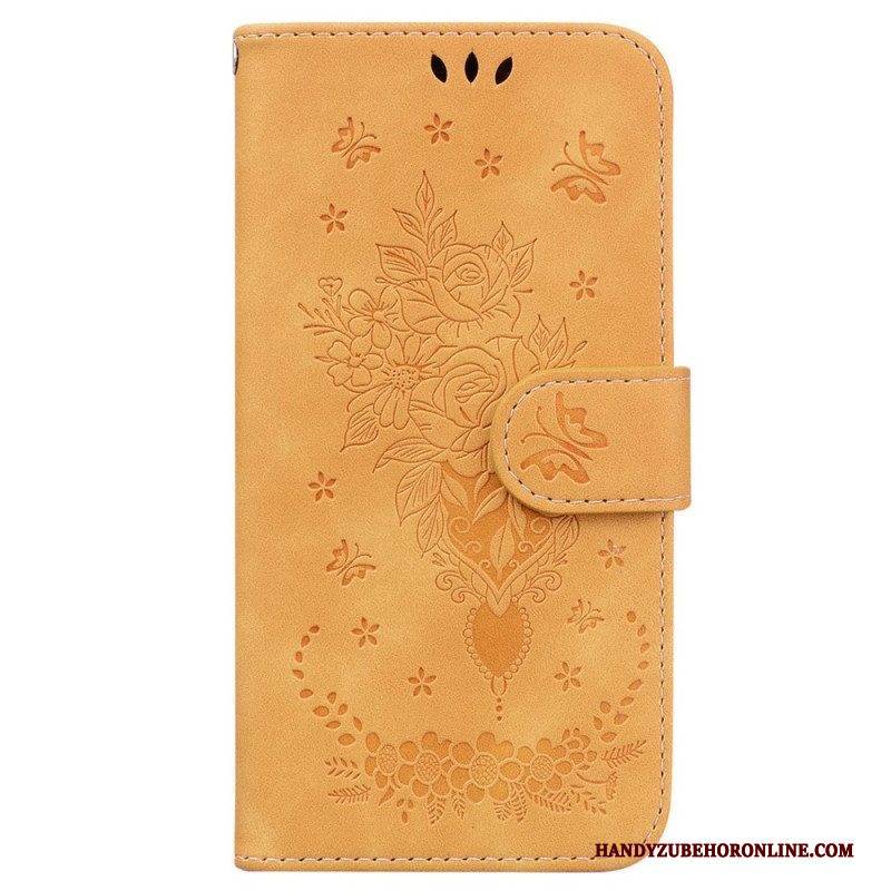 Lederhüllen Für Xiaomi 13 Mit Kordel Riemchenrosen Und Schmetterlinge