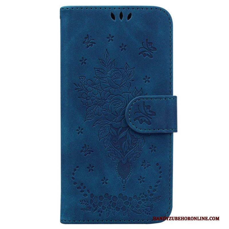 Lederhüllen Für Xiaomi 13 Mit Kordel Riemchenrosen Und Schmetterlinge