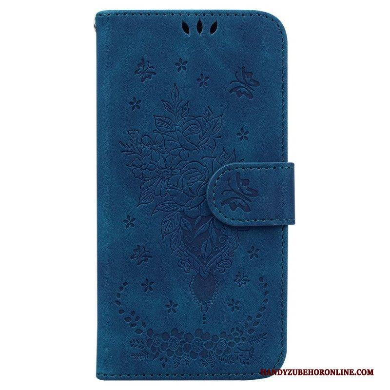 Lederhüllen Für Xiaomi 13 Pro Mit Kordel Riemchenrosen Und Schmetterlinge