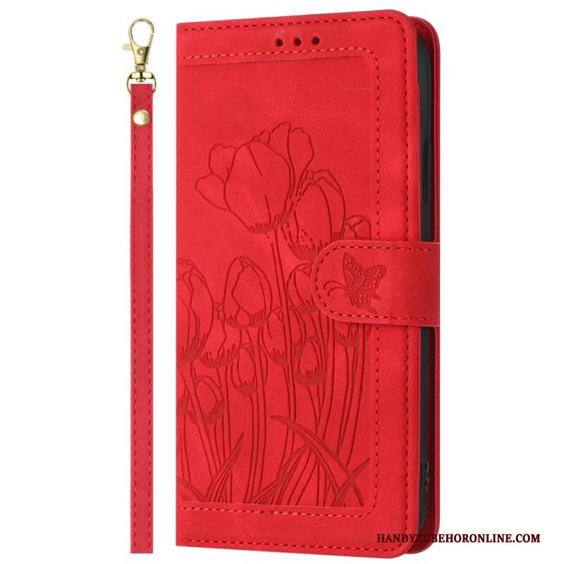 Lederhüllen Für Xiaomi 15 Pro 9 Kartenfächer Mit Tulpenmuster