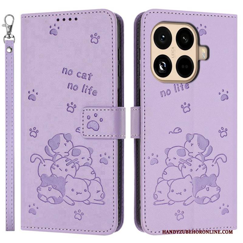Lederhüllen Für Xiaomi 15t Pro Katzenmotiv Mit Riemen