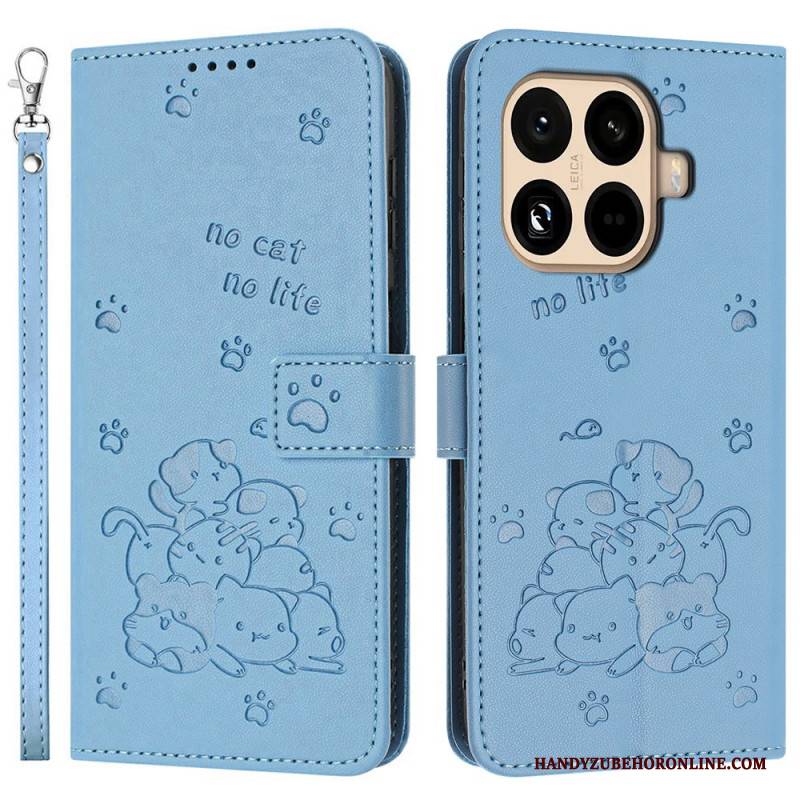 Lederhüllen Für Xiaomi 15t Pro Katzenmotiv Mit Riemen